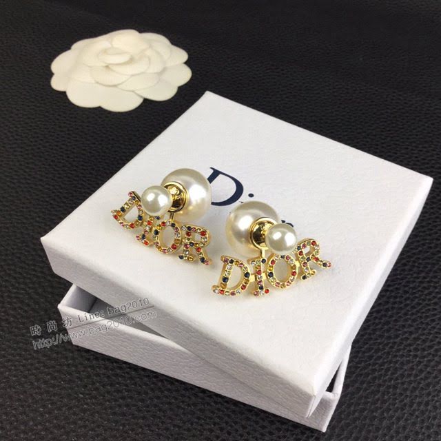 Dior飾品 迪奧經典熱銷款彩鑽字母大小珠925銀針耳環耳釘  zgd1488